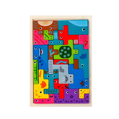 Children's unisex wooden educational puzzle with animal shapes, early learning toy