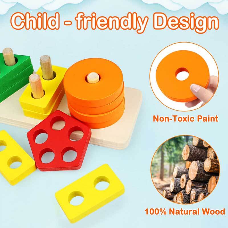 Toddler stacking toy: educational wooden geometric sorter for early development