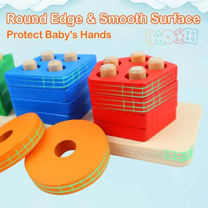 Wooden activity toy: geometric stacking and sorting puzzle for toddlers