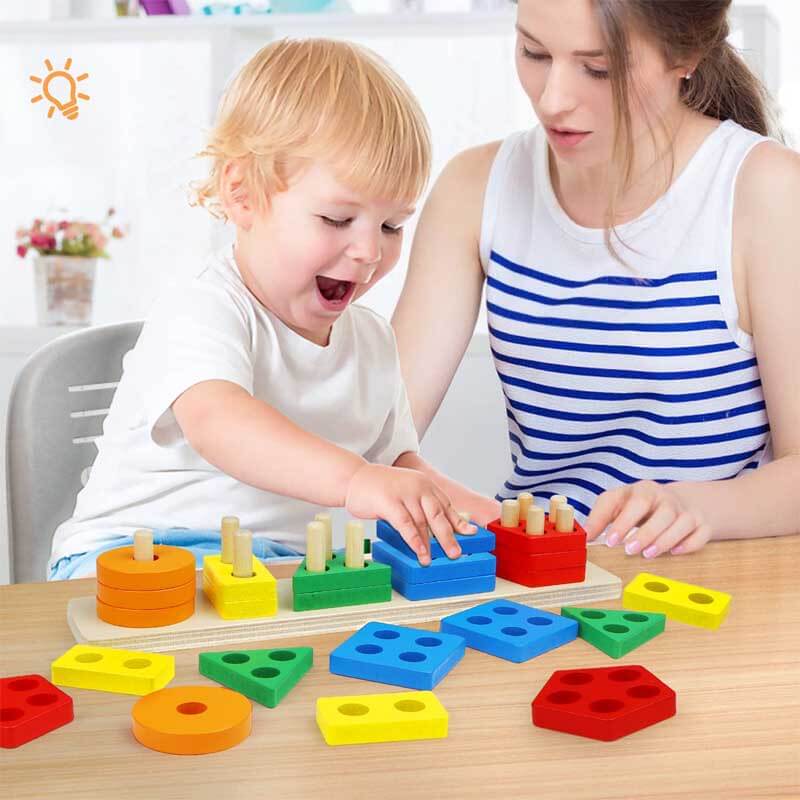 Educational wooden geometric stacking board for Montessori-inspired toddler learning