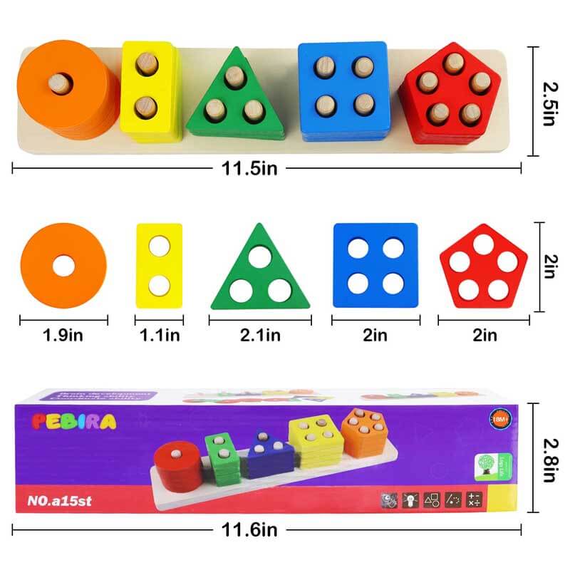 Unisex wooden shape sorter with geometric pieces for early childhood development