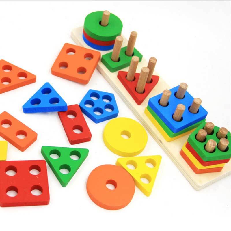 Preschool learning geometric stacking & sorting board activity toy in wood