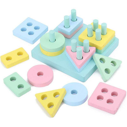 Toddler wooden geometric puzzle for stacking and sorting skill development