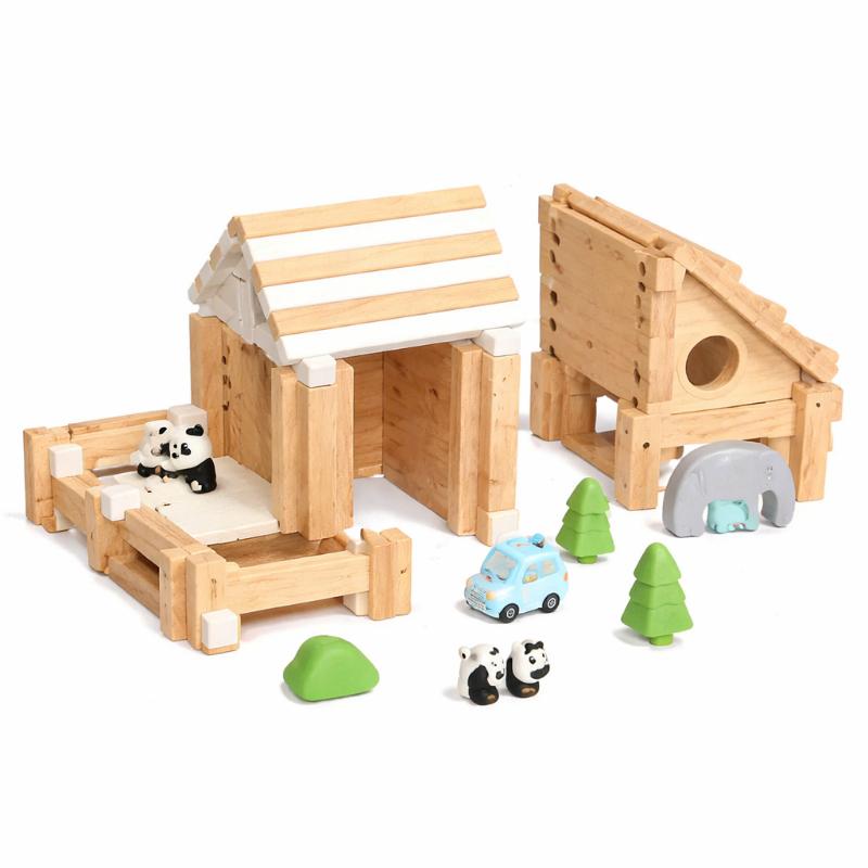 Natural wood interlocking log building set, promoting educational play and creativity