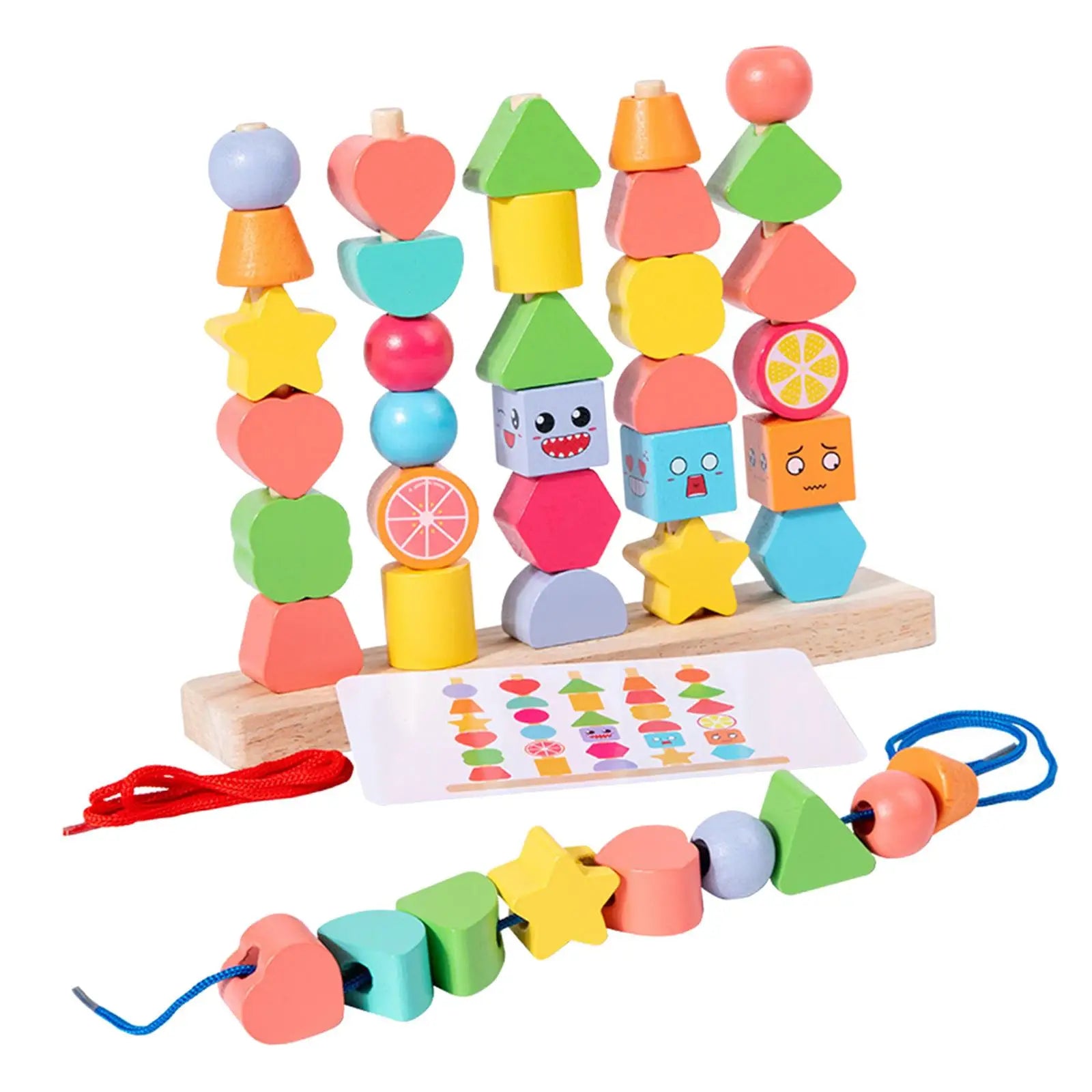 Unisex wooden block set with large, easy-to-grasp pieces, ideal for toddlers' fine motor skill development.