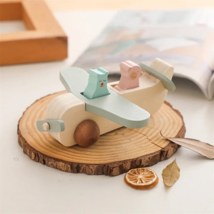 Unisex wooden Montessori airplane toy, natural finish, for kids' motor skills development
