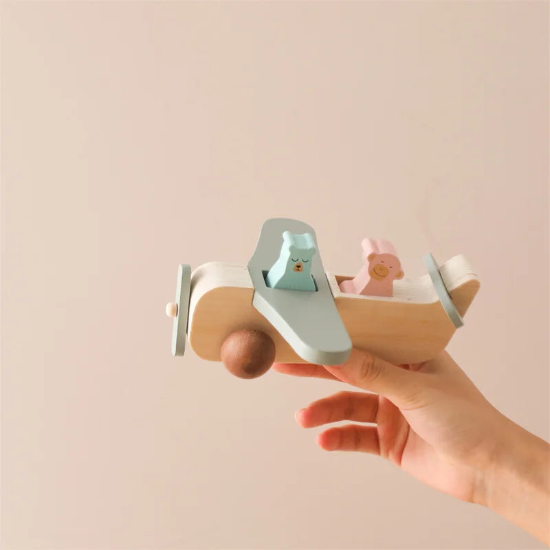 Eco-friendly wooden airplane toy, a sustainable Montessori tool for baby activity and learning