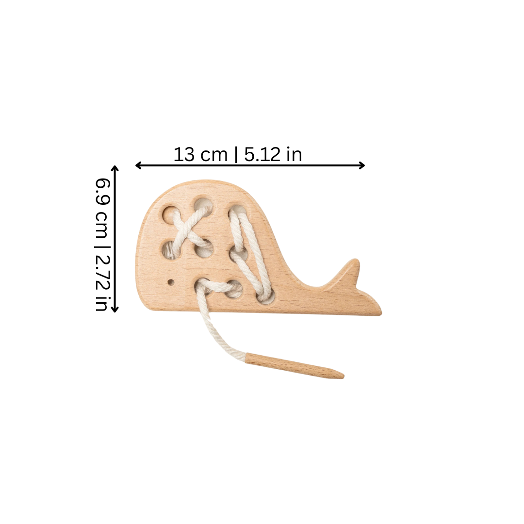 Montessori-inspired wooden lacing game, a fun and educational tool for improving fine motor skills in children.