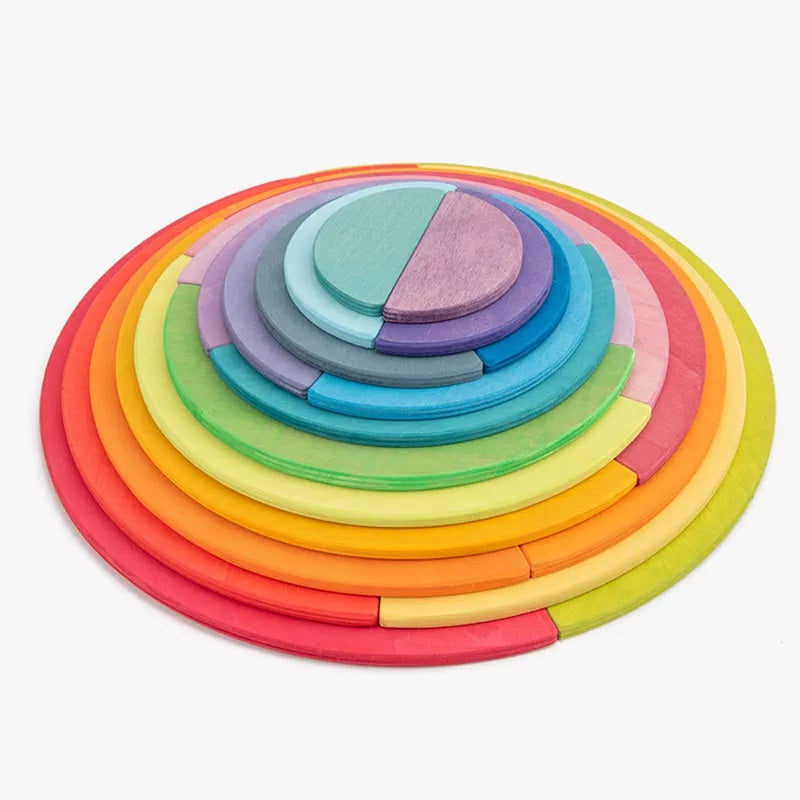 Unisex wooden rainbow stacking discs playset for creative kids' educational play, 7 vibrant colors.