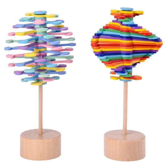 Unisex wooden rotating stress reliever toy, natural wood, for sensory play & focus aid