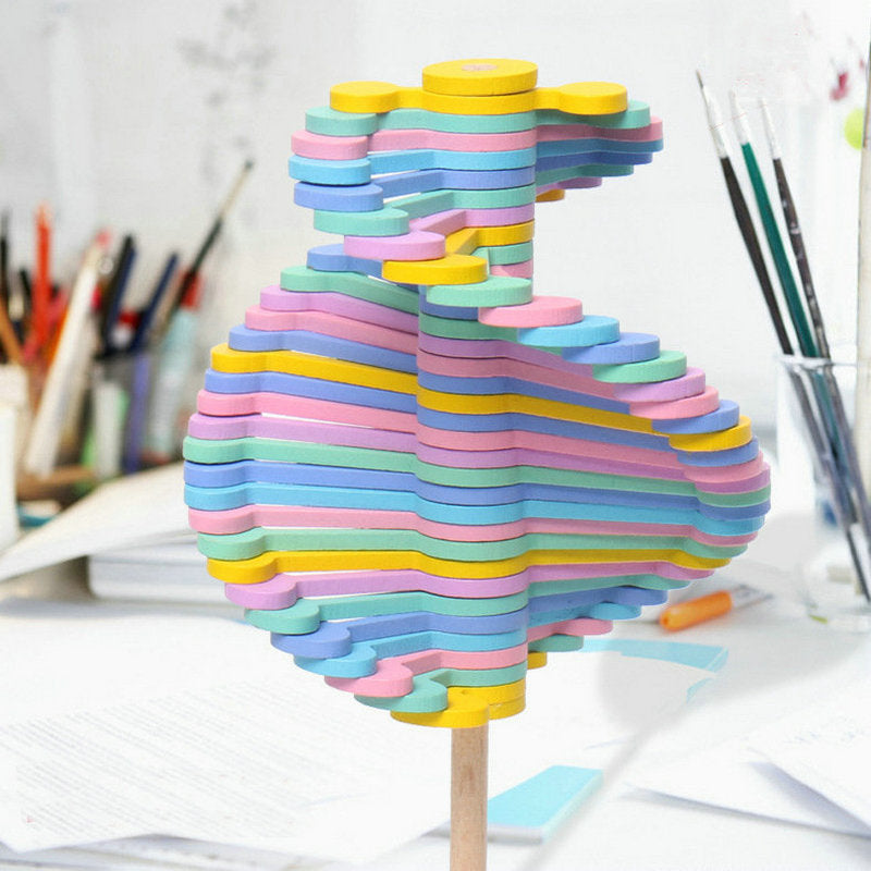 Close-up of a wooden rotating stress reliever for mindfulness and focus