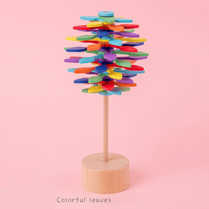 Child's hands playing with a smooth wooden rotating stress reliever toy, educational & calming