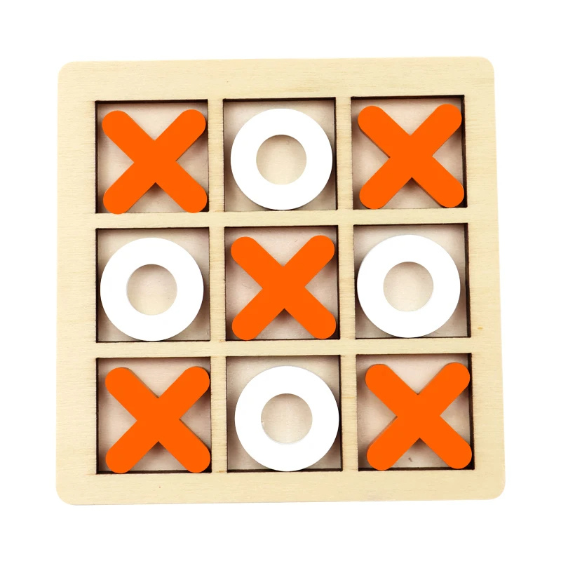 A colorful, durable wooden Tic-Tac-Toe game, ideal for kids, enhancing strategic thinking and offering hours of family fun.