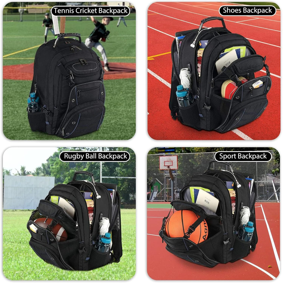 Close-up of the unisex XL travel backpack's external USB charging port, perfect for students & commuters.
