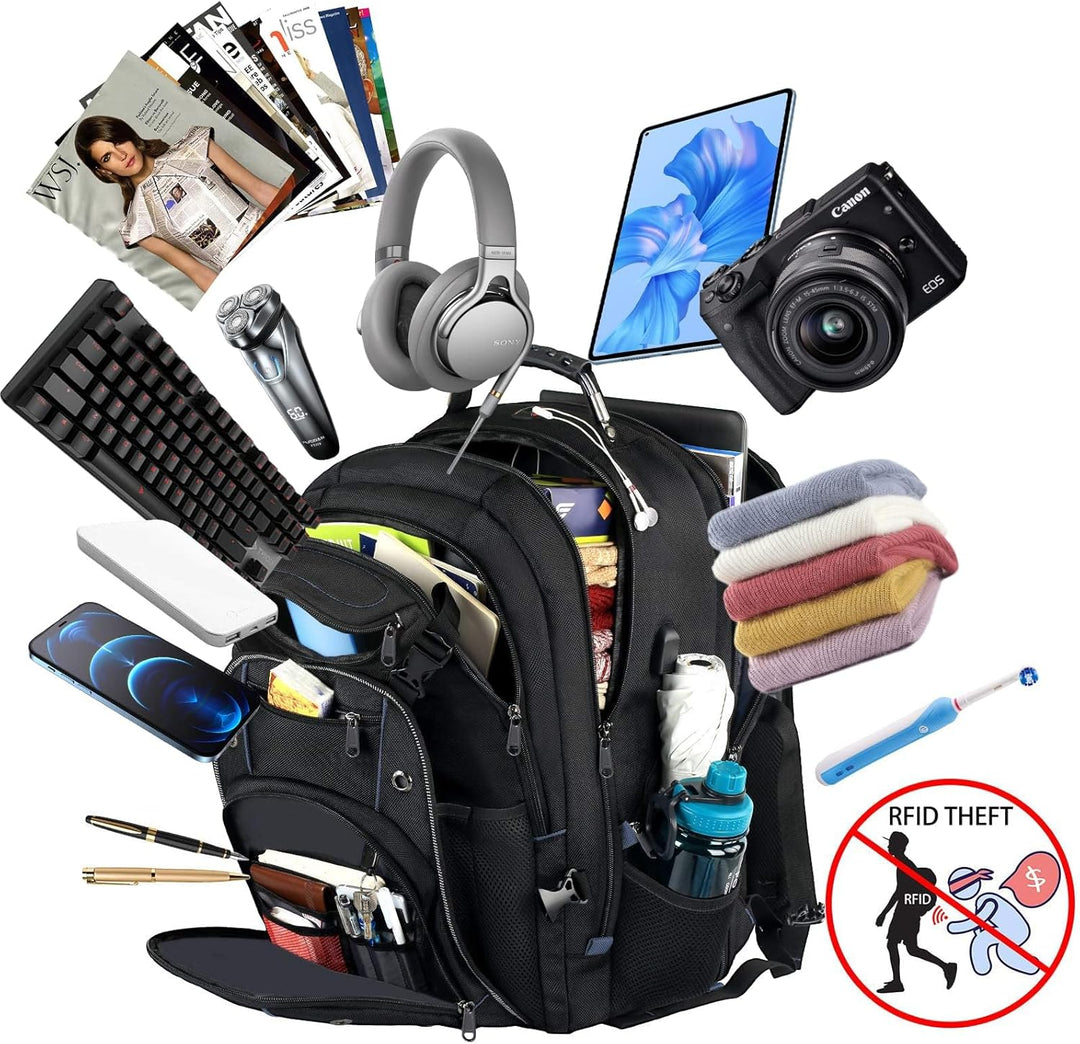 Hidden RFID-blocking security pocket in the travel backpack, protecting valuables on the go for commuters & travelers.