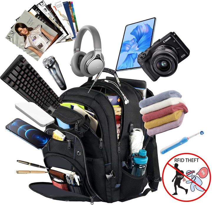 Hidden RFID-blocking security pocket in the travel backpack, protecting valuables on the go for commuters & travelers.