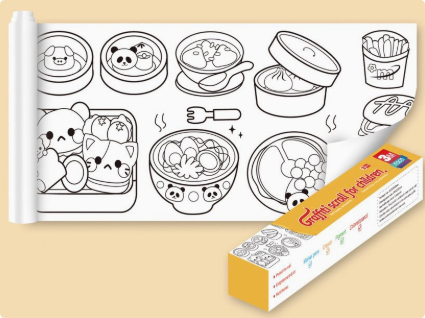 Educational art activity with an XXL self-adhesive coloring roll designed for engaging kids in creative drawing