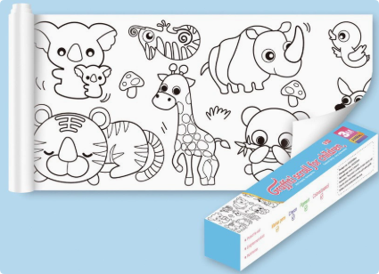 Large format self-adhesive activity paper, a coloring roll that makes kids' drawing easy and enjoyable for all