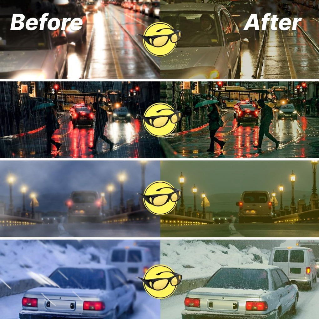 Comfortable yellow tint driving glasses for enhanced night vision. Anti-glare eye protection for men, women, & all drivers.