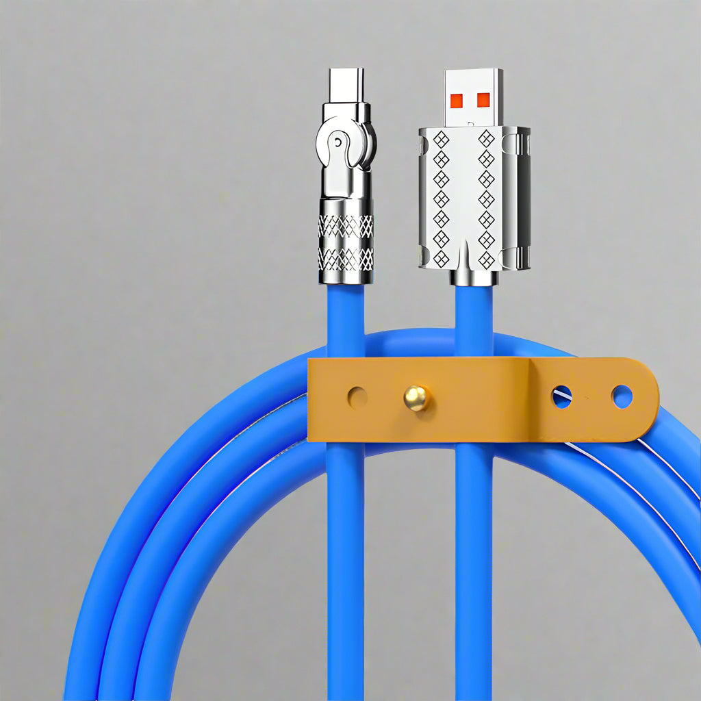 Universal durable charging data cable, 120W fast charge, 180° rotating design for convenience.