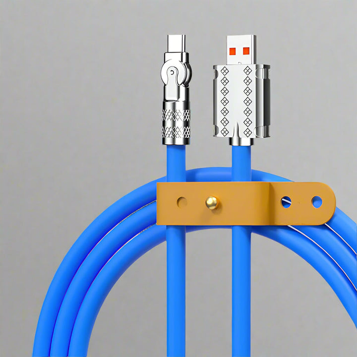 Universal durable charging data cable, 120W fast charge, 180° rotating design for convenience.
