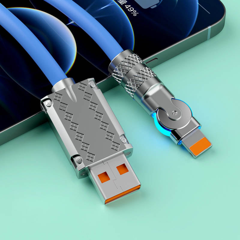 120W fast charger & data USB cable with unique 180° rotating head, perfect phone tech accessory.
