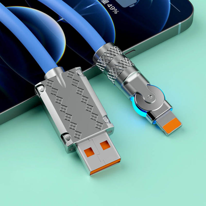 120W fast charger & data USB cable with unique 180° rotating head, perfect phone tech accessory.