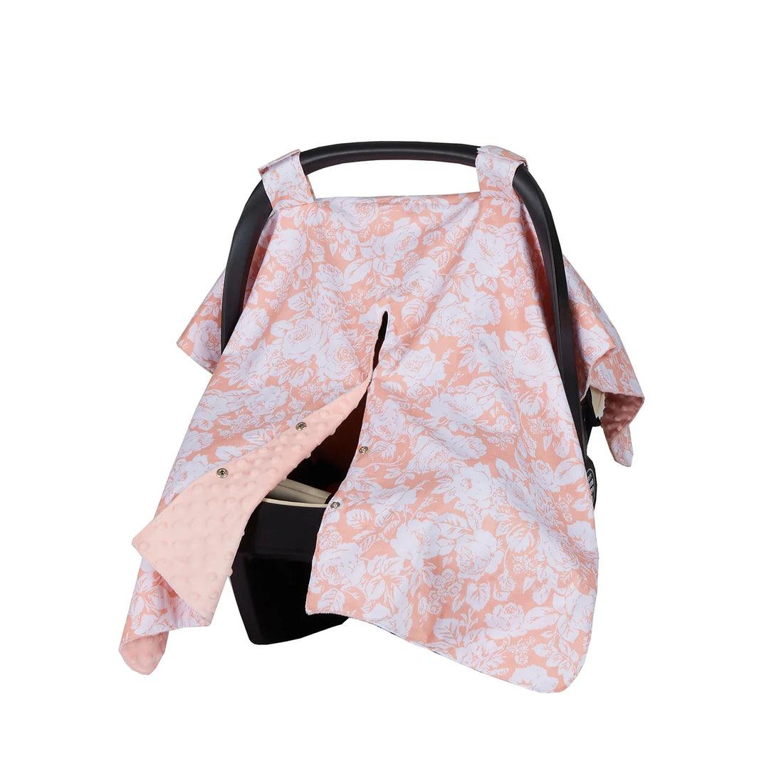 Lightweight universal stroller sunshade with built-in bug net for safe baby travel.