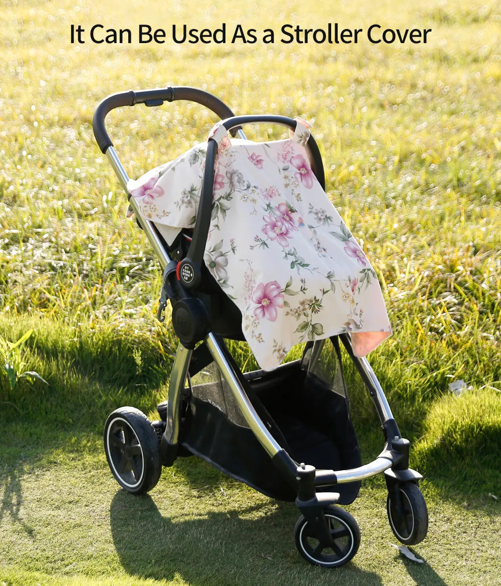 Stylish begonia stroller sun cover with insect net, an essential baby travel accessory.