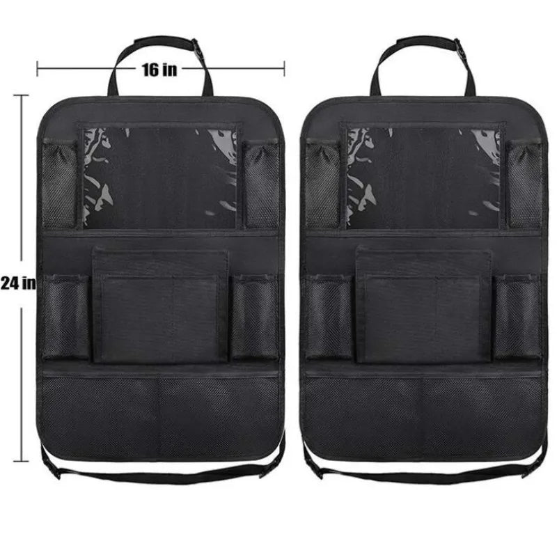 Durable vehicle storage solution: car organizer with device holder for tablets, protecting car seats from spills