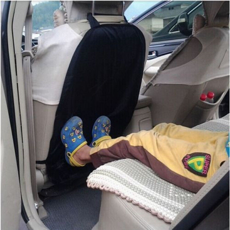 Waterproof car seat kick mat, black, for baby transport, keeps vehicle interior clean