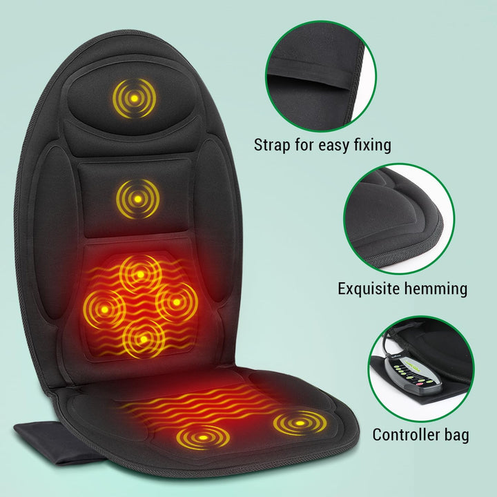 Ergonomic heated office chair massage cushion for back & thigh relief, promoting comfort and relaxation at desk.