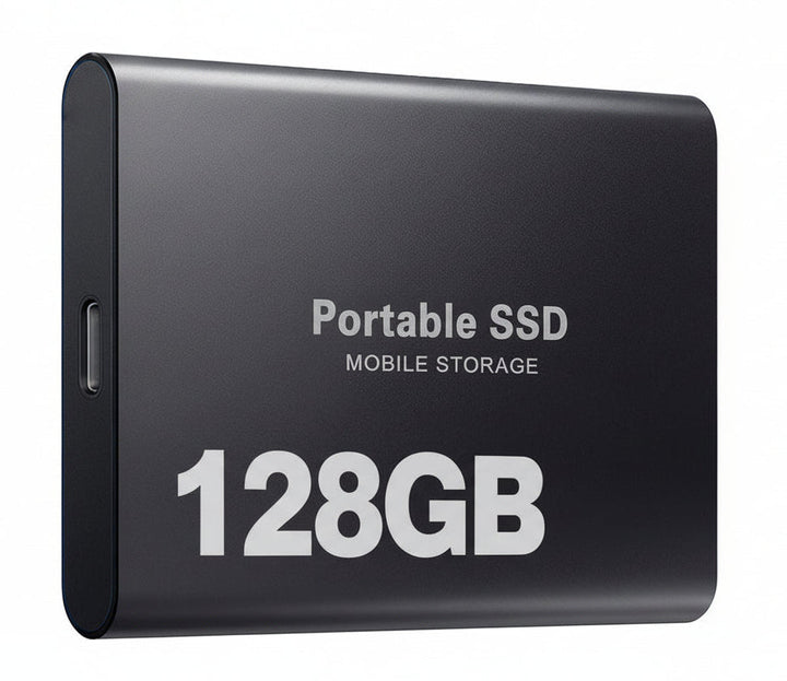 Universal 128GB SSD external drive, compact tech for lightning-fast data transfer.