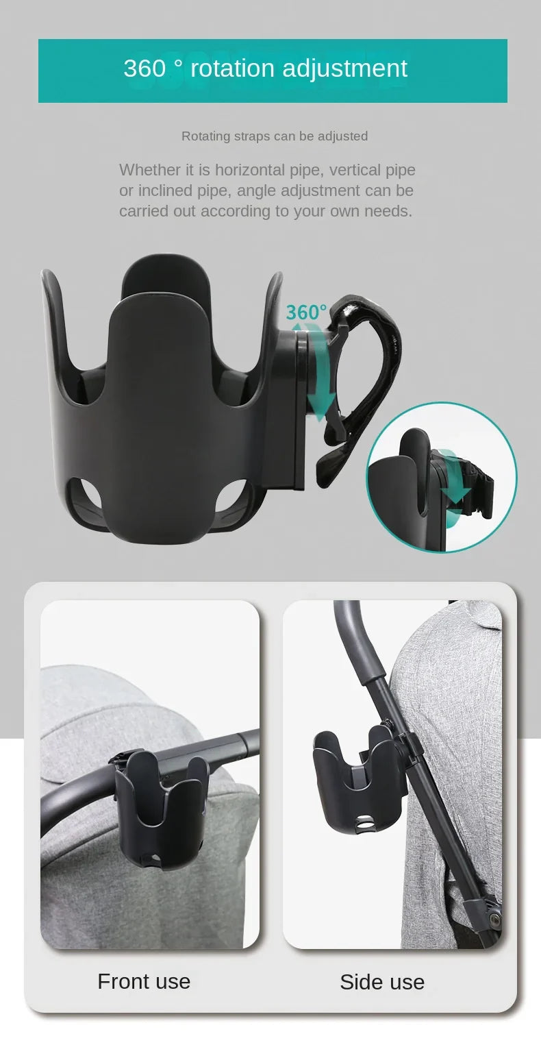 Convenient universal cup holder, perfect for carrying drinks while pushing a stroller.
