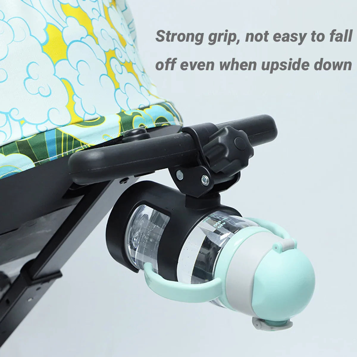 Convenient plastic cup holder, universal fit for strollers, holds baby bottles & drinks