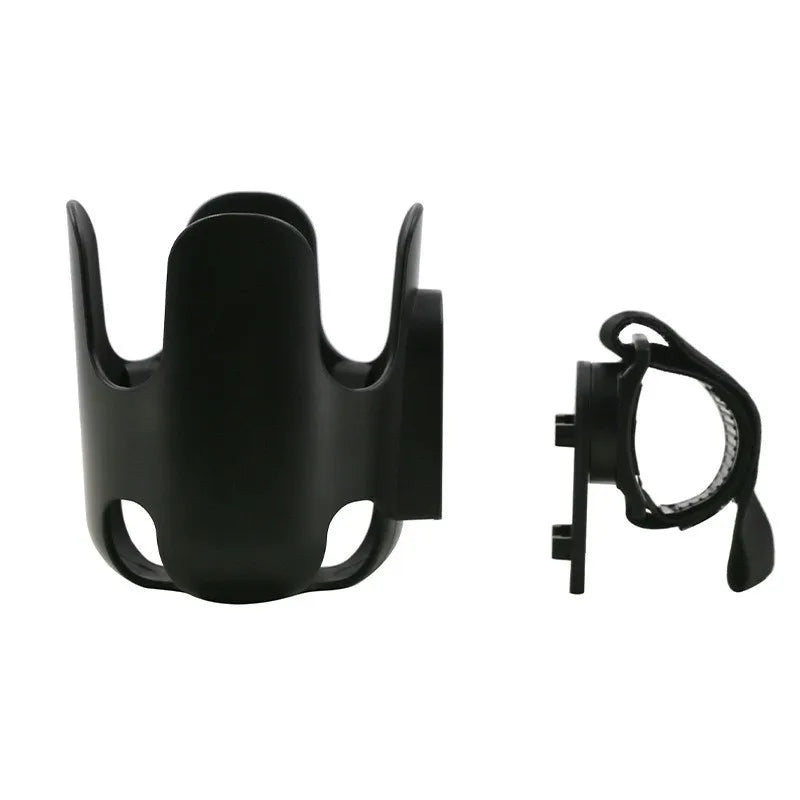 Stroller accessory: universal cup holder clamps onto handlebar, perfect for baby essentials.