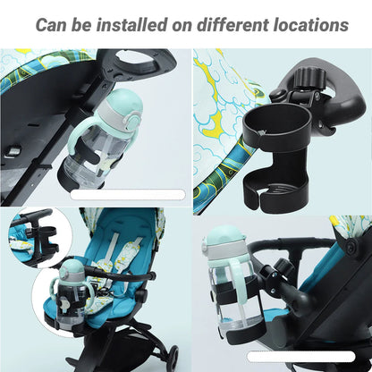 Plastic universal cup holder for strollers, designed for baby bottles & adult drinks