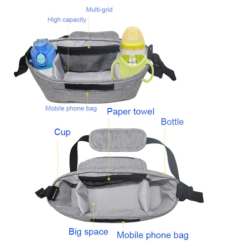 On-the-go storage solution: linen stroller organizer with easy access pockets.