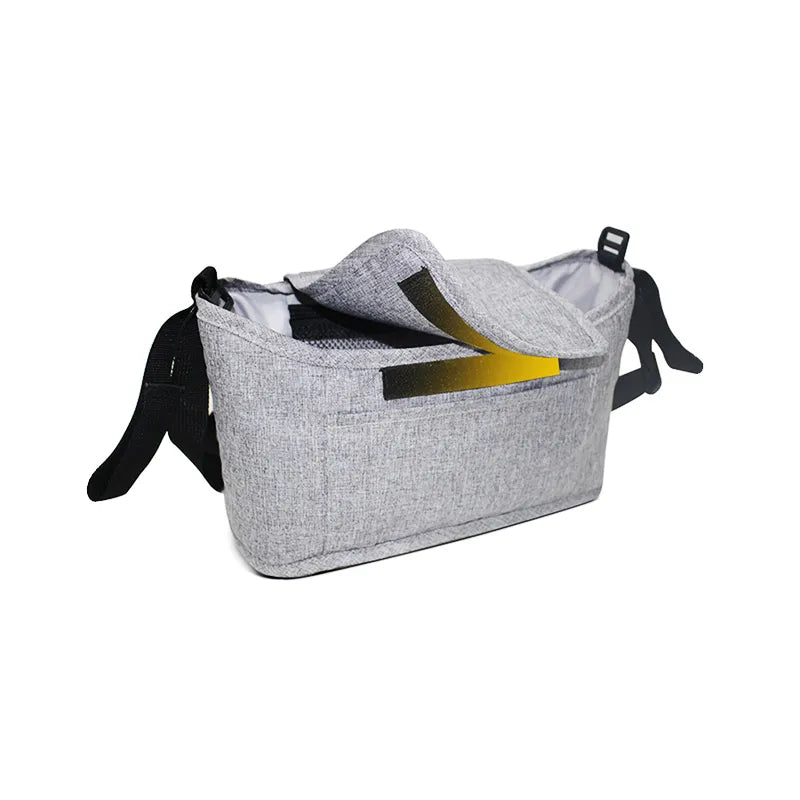 Universal stroller accessory: linen bag for baby care, enhancing stroller functionality.
