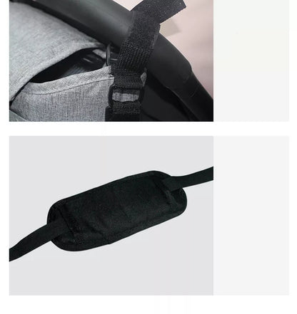 The universal linen stroller bag, showcasing its compact yet roomy design.