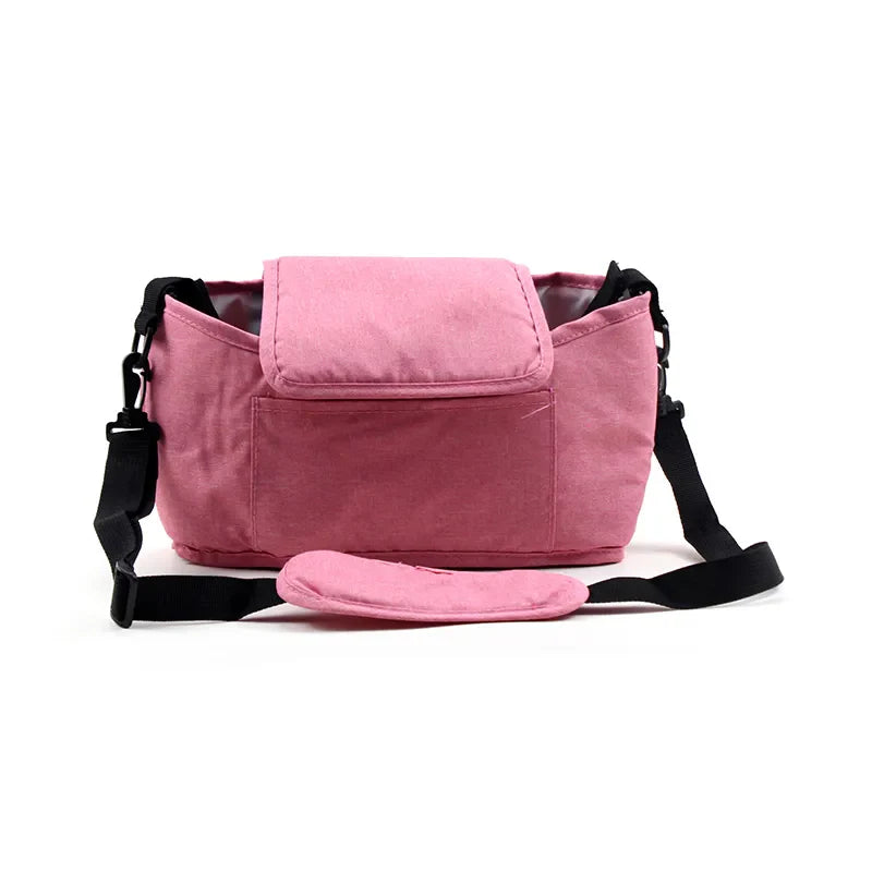 Baby transport accessory: universal linen stroller bag with secure attachments.