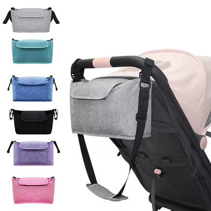 Close-up of the linen texture and durable straps of the universal stroller bag.