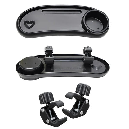 Parenting gear: versatile stroller snack tray with phone and cup holders, universal fit for most strollers.