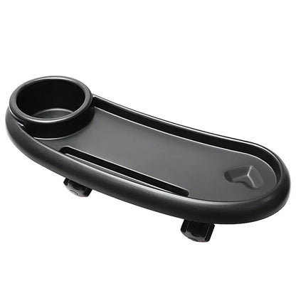 Food grade universal stroller accessory: snack tray with built-in cup holder & phone stand for babies.