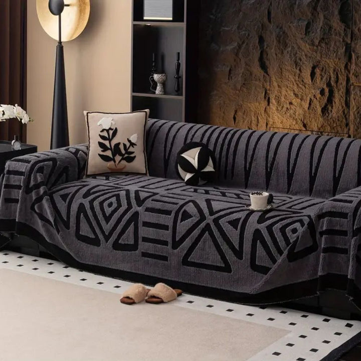 Protective pet-friendly sofa cover, spill resistant, microfiber jacquard for modern living room.