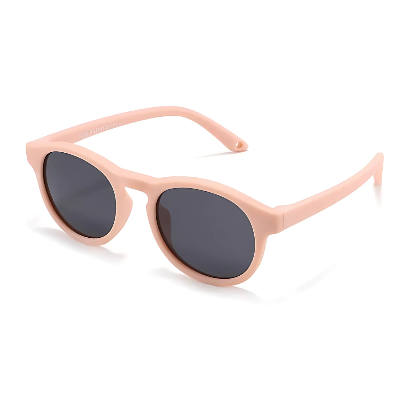 Close-up of flexible kids' polarized sunglasses, highlighting the durable frame and UV protection.