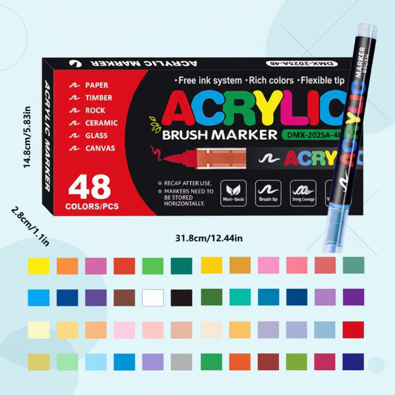 Child's hand using an acrylic brush tip marker to draw on paper, perfect for kids' crafts.