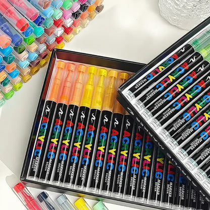 Set of creative acrylic brush tip markers, ideal art supplies for crafts and DIY painting.