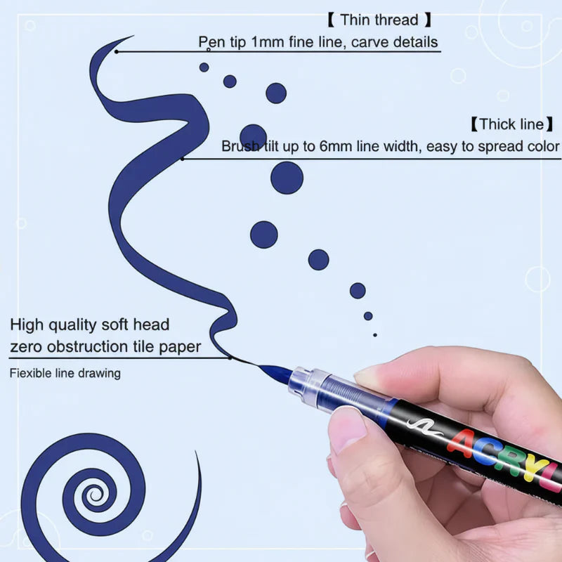 Artwork created with acrylic brush tip markers, demonstrating vibrant colors and smooth lines.