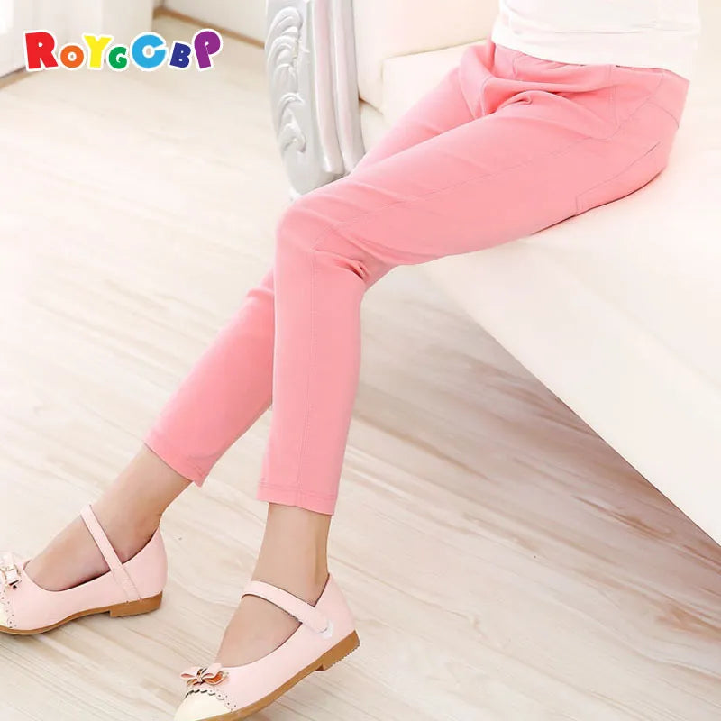 Comfortable elastic waist candy-colored pencil pants for girls, perfect for casual everyday wear.
